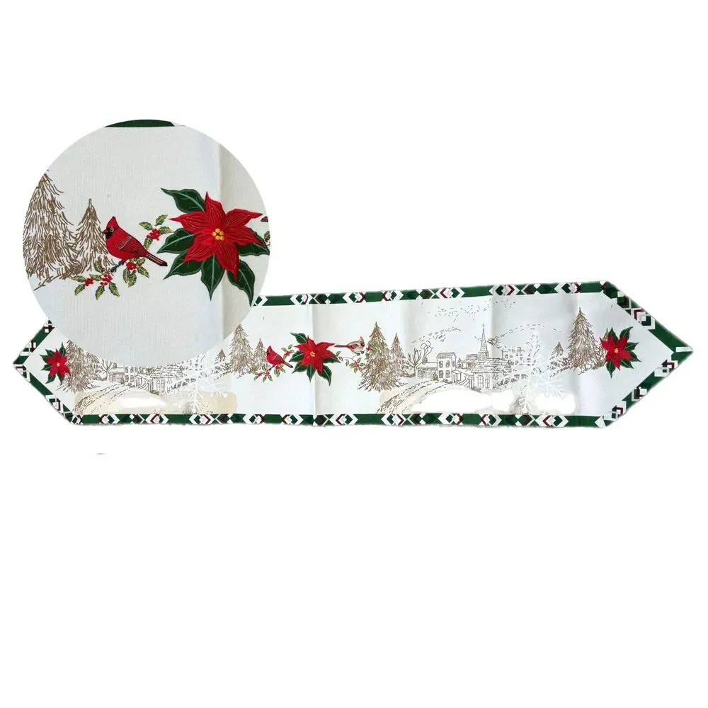 Embroidered Country Farmhouse Table Runner 13x72 Christmas Holiday Cardinal